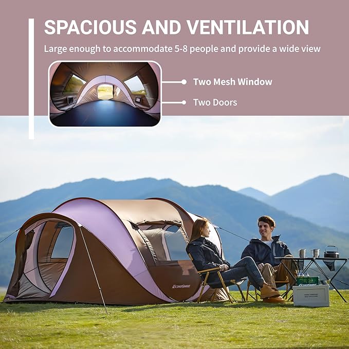 EchoSmile Instant Pop Up Camping Tent 2/4/6 Person Easy Setup Tent Water Resistant Dome Portable with Carry Bag