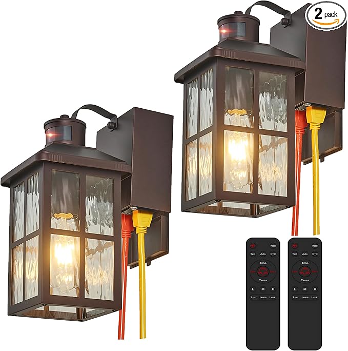 Porch Lights with GFCI Outlet with RemoteDusk to Dawn Motion Sensor Outdoor Light Upgraded 4 Lighting Modes Exterior Fixture Waterproof Outside Lights for House Patio Garage