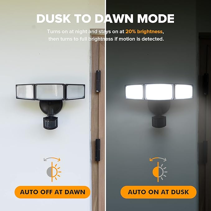 LUTEC 2 Pack 72W 7500LM LED Security Lights Motion Sensor Light Outdoor 5000K Daylight IP65 Waterproof Dusk to Dawn 3-Head Motion Detected Flood Light for Garage Yard Porch(Black)