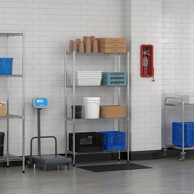 Commercial NSF Listed Chrome Stationary Wire Shelving Kit 12 x 36 x 64 with 4 Shelves Perfect for Warehouse Walk-in Refrigerator Freezer Grocery Store Restaurant Dishroom