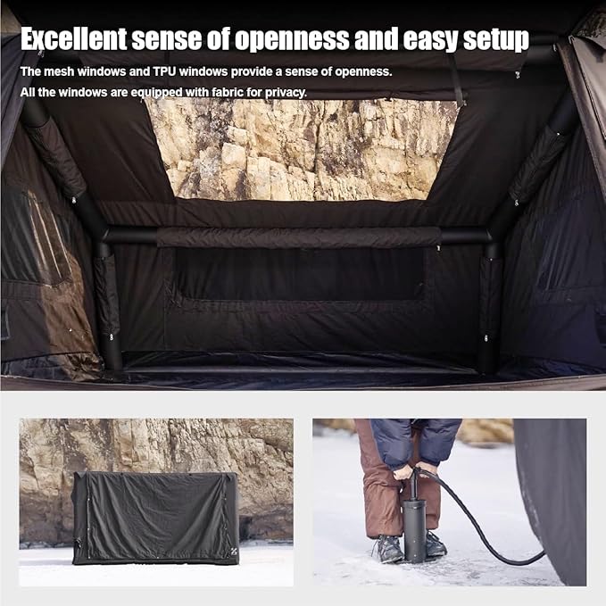 2025 Upgraded Canvas Inflatable Camping Tent with Pump Easy Setup Blow Up Air Tent for CampingNo Assembly Needed Air Tent with Mesh Skylight Windows&ampDoors