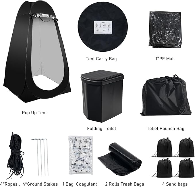 Portable Camping Toilet Kit for Adults Pop up Privacy Tent X Large Folding Toilet Potty with Camping Tent Outdoor Instant Shower Tent Camp Toilet Changing Dressing Room