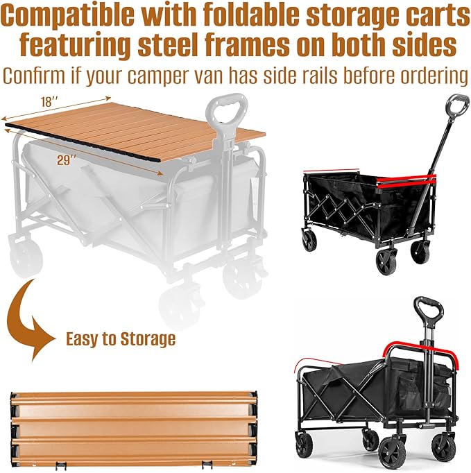 Metal Tabletop Board for Wagons CartFoldable Table 29×18 Heavy Duty for WagonAlloy Board with Load Capacity 68LBSCamping Essential and Gear for Outdoor Party with Family and Friends(Woody)