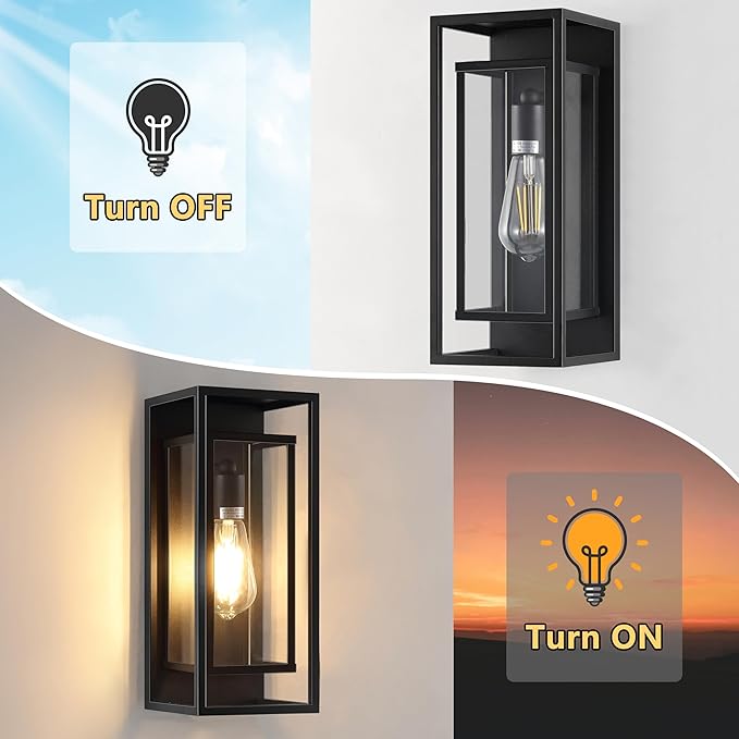 Outdoor Wall Light Fixtures Waterproof Black Exterior Sconce Porch Lights with Glass Shade Modern Outdoor Light Fixtures Wall Mount for Garage Front Door Patio Entryway 1-Pack