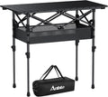 Anbte 3ft Aluminum Roll Top Camping Table Max 27.5 2 Adjustable Height Folding Camping Table Waterproof with Storage Net and Bag for BBQ Picnic Tailgating Backyard RV Travel 32.2” x 16” Pure Black
