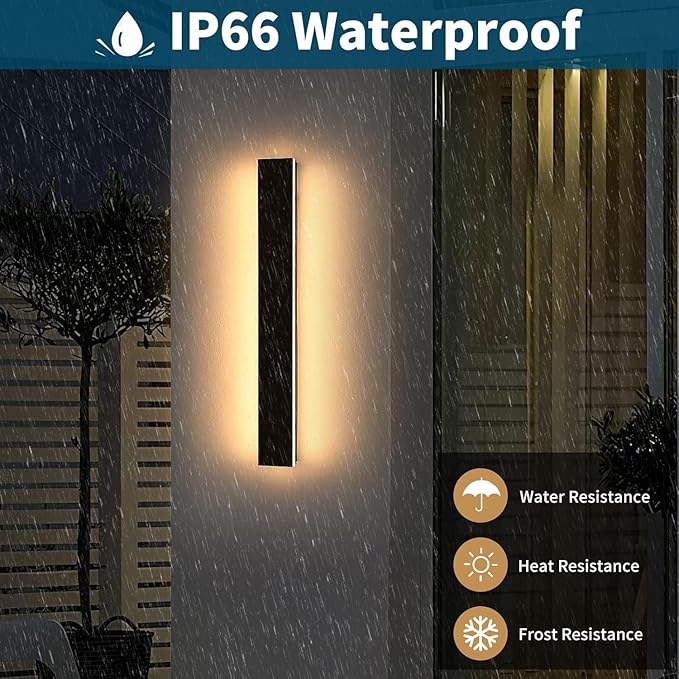 Outdoor Wall Sconces 31.4 inch LED Modern Wall Lights Fixture 3000K Warm White IP65 Waterproof Black Linear Long Strip Wall Lamp Lighting for Patio Garage Front Door