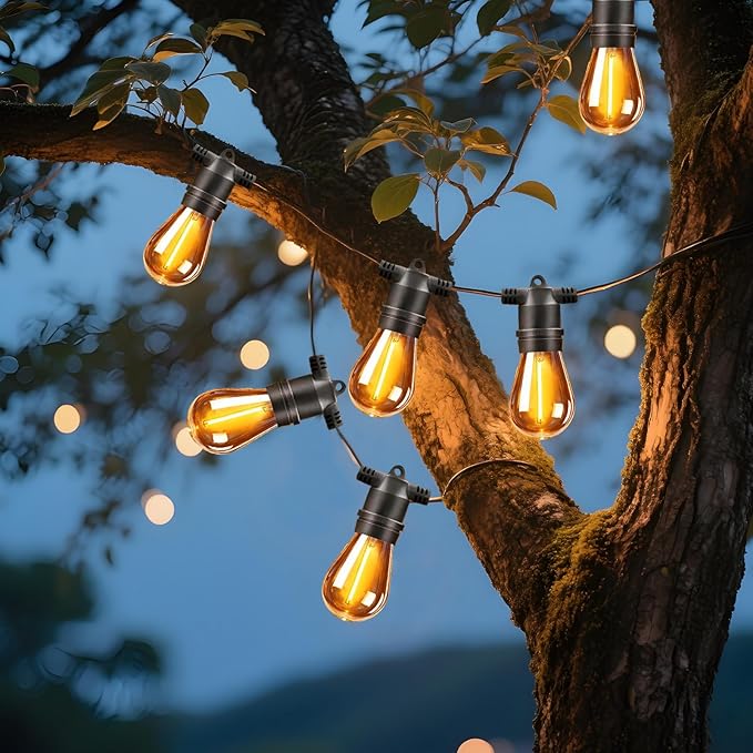 Outdoor Solar String Lights 49FT 15 Shatterproof &amp Waterproof LED Patio Lights with Remote Dimmable &amp Timer Functions 2700K Warm White Commercial Grade Decorative Hanging Lights