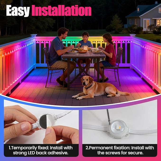 GOESWELL Smart Permanent Outdoor Lights for Patio: IP68 Waterproof Smart Balcony Lights with App &amp Remote Control - 16ft Garden Fence Light with 25 LED Bulbs for Railing Stair Decor