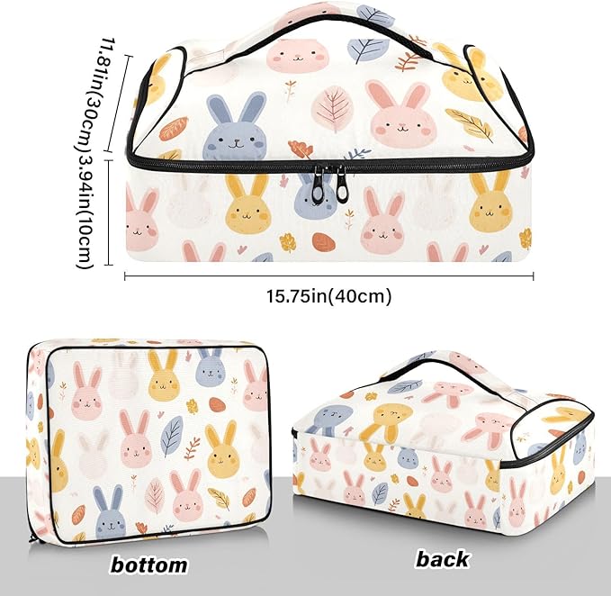 Casserole Carrier Pattern Cute RabbitInsulated Casserole Carrier for Hot or Cold Food Thermal Lunch Tote for Potluck Parties Picnic Beach Fits 9 x 13 Inches Baking Dish