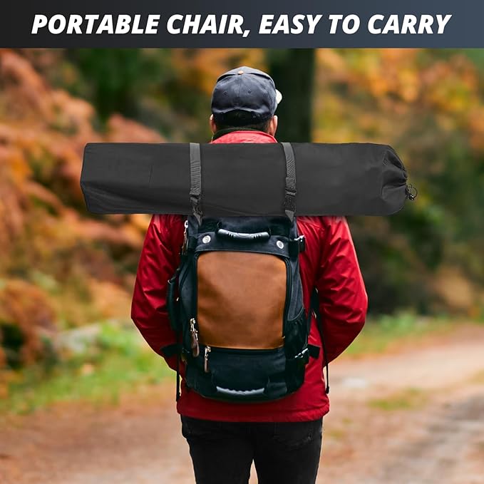 2PCS SAILARY Folding Outdoor Beach Camp Chair with Cup Holder Storage Pocket Waterproof Bag Outdoor Arm Chair Supports 225LBS Black