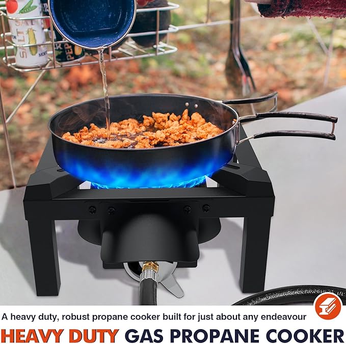 Llamaviva Propane Burner High Pressure 100000 BTUs Single Gas Stove with Water Bag&amp 4.1ft Adjustable Hose with RegulatorPropane Stove for Outdoor Cooking Seafood BoilTurkey Fry