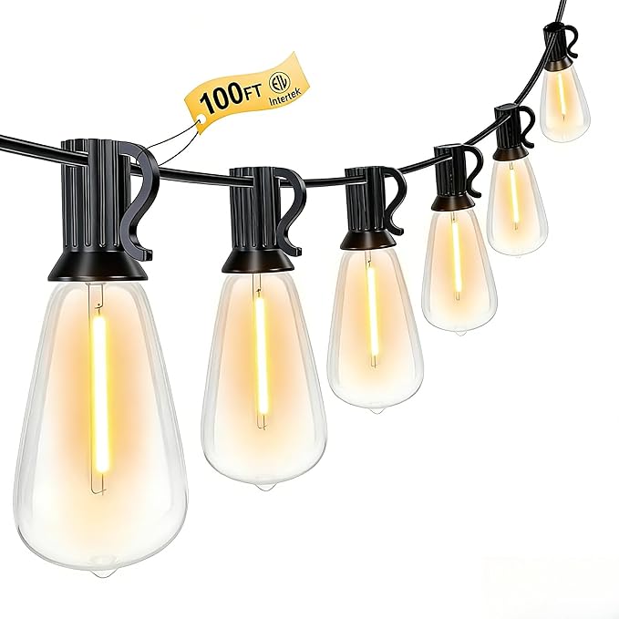 GPATIO Outdoor String Lights 100FT ST38 Bulbs Shatterproof Patio Lights Waterproof Dimmable Outside Hanging Light Connectable LED Outdoor Lights for Backyard Porch Party Garden Home Decor