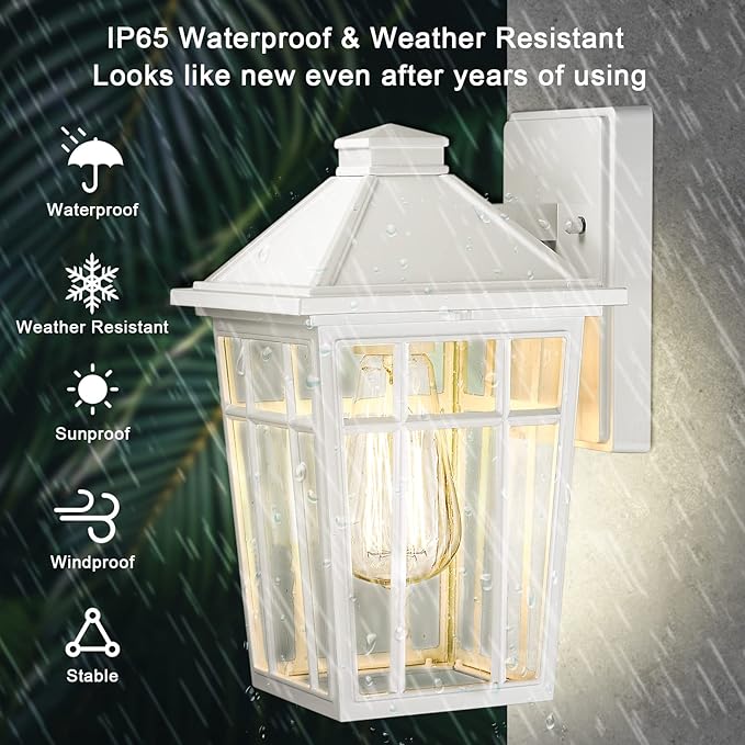 Darkaway Outdoor Sconce Lights Wall Light Fixtures Front Porch Light Outdoor Wall Anti-Rust Waterproof Aluminum with Glass Exterior Light Fixture for Patio Yard Doorway Garage(1 Pack White)