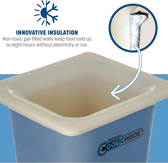 Carlisle FoodService Products CM1104C1402 Coldmaster CoolCheck 6 Deep Sixth-Size Insulated Cold Food Pan 1.6 Quart Color Changing White and Blue