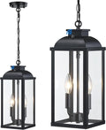 Large Outdoor Pendant Light 2-Light 15.8 Dusk to Dawn Exterior Hanging Lights Fixture with Clear Glass Modern Black Outdoor Chandelier for Gazebo Porch Patio Front Door