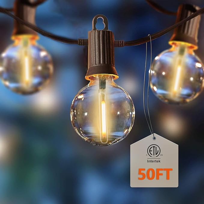ZOTOYI Outdoor String Lights 50FT LED Patio Lights with 27 Plastic G40 Bulbs(2 Spare) Waterproof IP65 Edison Globe String Lights for Outside Cafe Bistro Backyard Garden Dimmable 2700K