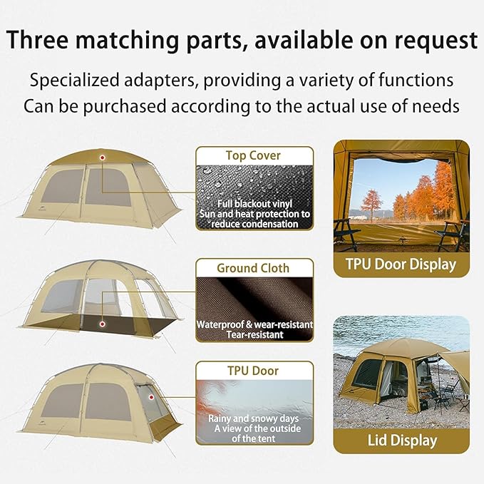 Naturehike Dune Hot Tent with Stove Jack 117 sq ft 4 Seasons Camping Tent 2-4 Person Waterproof Large Tent for Family Car Camping Picnic Fishing 6 Person