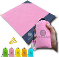 ECCOSOPHY Sand Proof Beach Blanket - Waterproof Picnic Blanket 60x55 Outdoor Compact Pocket Blanket Lightweight Ground Cover for Hiking Camping Festivals Sports Travel with Bag &amp Stakes (Pink)