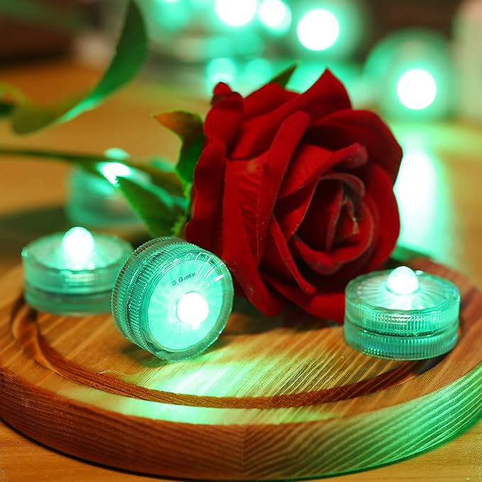HL Submersible LED LightGreen Small LED Light100 Hours Waterproof Flameless Led Lights Battery Powered for Wedding Home Vase Festival Party Decoration 24pcs (Built-in 48 Batteries)