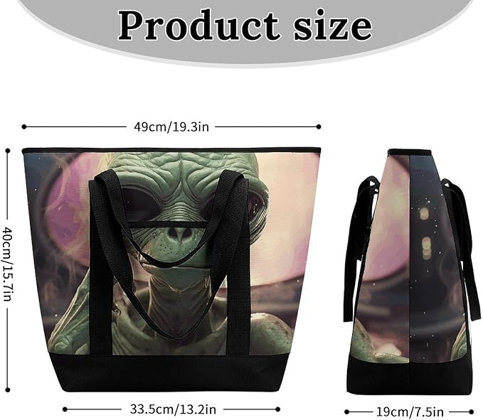 Insulated Shopping BagLarge Reusable Cooler Bags Alien Smoke Printed Foldable Shopping BagTravel Waterproof Shoulder Bag