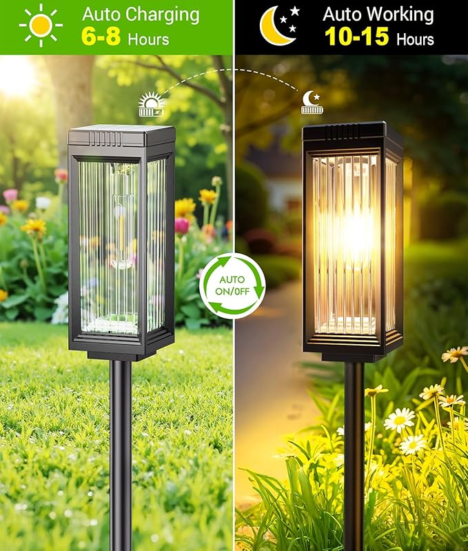 Solar Pathway Lights Outdoor 6 Pack Upgraded Solar Lights Outdoor Waterproof Bright Up to 15 Hrs Auto On/Off Garden Light for Yard Patio Lawn Path Walkway Driveway Outside Decor