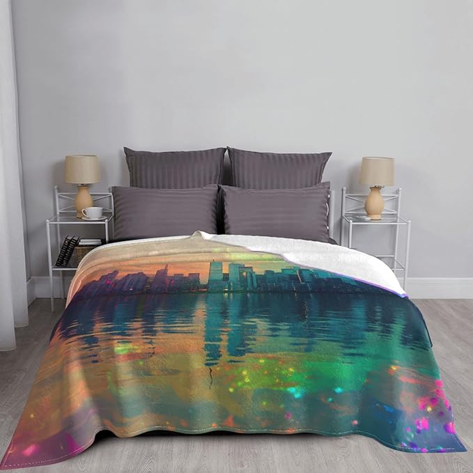 Holographic neon City Soft Fleece Blanket 60 * 50 inch Soft Sofa Blanket Suitable for Sofa Camping Travel Night Cover Blanket