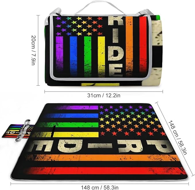 American Flag Rainbow Lesbian Gay Love Pride Waterproof Outdoor Picnic Blanket Sandproof Beach Mat for Camping Hiking Grass Travelling