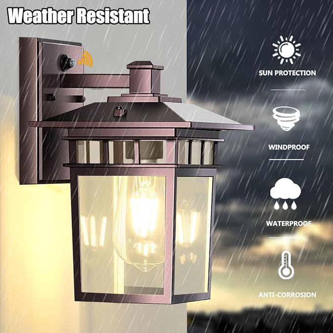 Compact Bronze Outdoor Lights for House Dusk to Dawn Exterior Lighting Fixtures Outdoor Wall Lights for House Garden Entryway Doorway Anti-Rust Waterproof E26 Socket 2-Pack