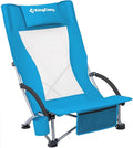 KingCamp Low Beach Chair High Back Folding Camping Chair for Adults Oversized Breathable Mesh Seat 300lbs Heavy Duty Portable Chair with Cup Holder &amp Storage Pockets for Beach Outdoor