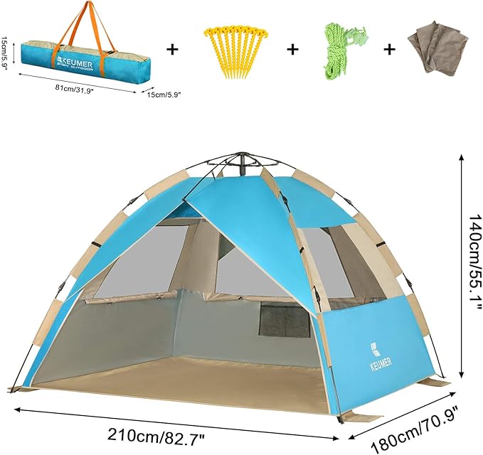 G4Free Deluxe XL Pop Up Beach Tent 3-4 Persons Easy Setup Sun Shelter Canopy with UPF 50+ UV Protection Extral Wide 70.9 in