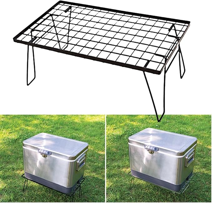 Portable Folding Table with Storage Rack for Outdoor Patio Hiking Barbecue Picnic Multifunctional Campfire Grill Desk