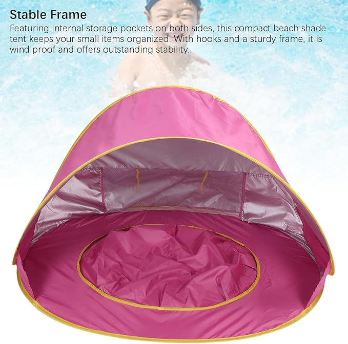 Beach Tent Sun Shelter Sun Proof Wind Proof Portable Baby Beach Beach with Pool Storage Bags Shade Canopy for Outdoor (Pink)