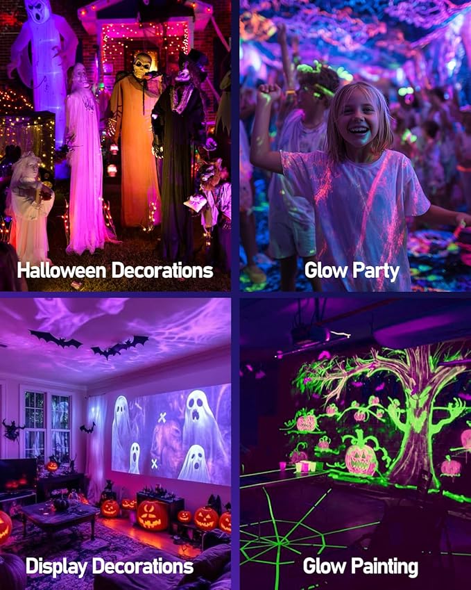 HIBOITEC Halloween Black Light Spotlight Outdoor 12W IP65 Waterproof LED Spot Lights Landscape Lighting with US Plug for Glow Party Body Paint Yard Garden Decorations 4Packs