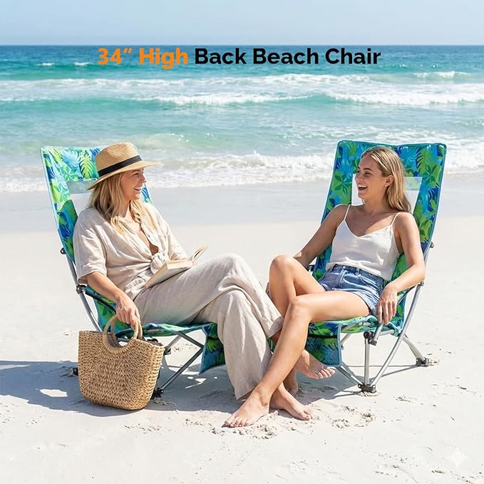 VINGLI Low Beach Chairs High Back Chairs with Carry BagFoldable Portable Backpack Beach Chair for Camping Picnic LAN-2 Pack