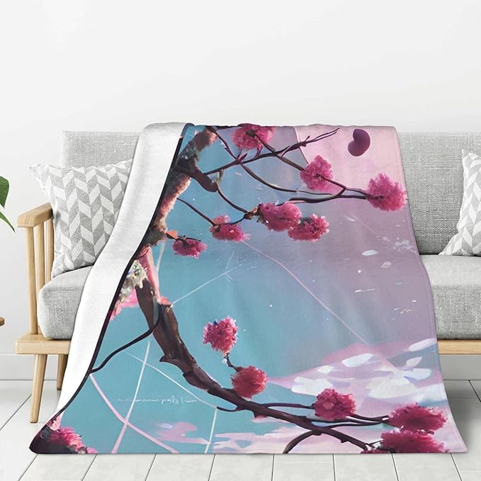 Small Pink Flowers Soft Anti-Pilling Flannel Throw Blanket 50x60 Inches - Lightweight Warm Blanket for Couch BedCamping