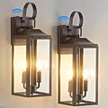 OKELI 17.6 2-Pack Dusk to Dawn Outdoor Lighting Large Exterior Porch Lighting 2-Light Farmhouse Outside Lantern Lights with Clear Glass Waterproof Wall Sconces Lamp for House Garage Brown