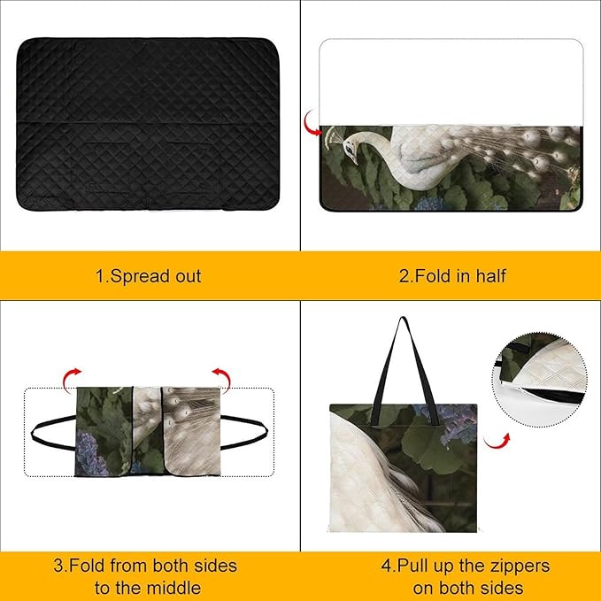Zipper White Peacock Style Picnic Mat Suitable for Travel Camping Park Or Home Use