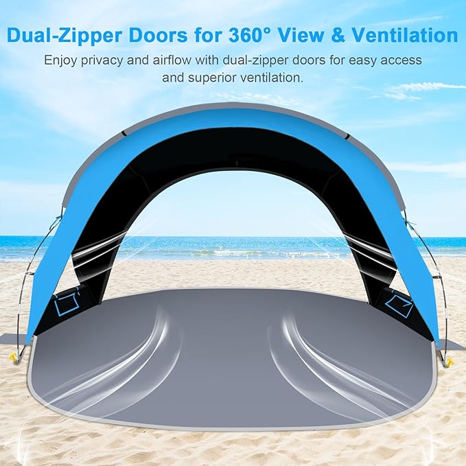 Gorich Beach Tent Sun Shelter with UPF50+ UV Protection for 1-2/3/4-5/6-7 Person Lightweight &amp Portable Beach Shade Canopy with 2 Zippered Doors Easy Setup Family Beach Umbrella