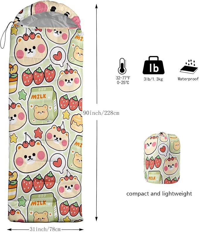 Kids Sleeping Bag for Boys GirlsRocket Moon Print-Lightweight Warm Portable Outdoor Indoor-Waterproof Cold Weather Resistant Sleeping Bag for Camping Hiking