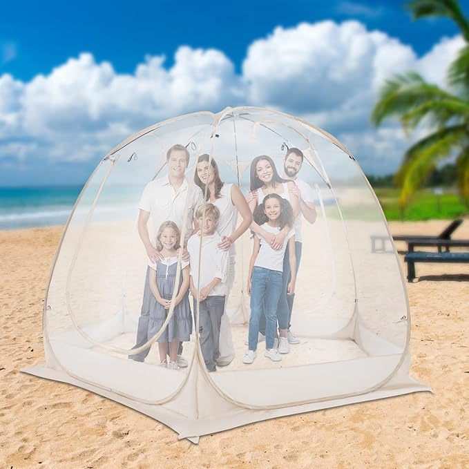 9.84 x 6.73FT Spacious Pop Up Bubble Tent Clear Tent with Windproof Ropes &amp Ground Nails Portable Garden Globe Igloo Tents for Outside Camping Picnics Garden Clear Champagne