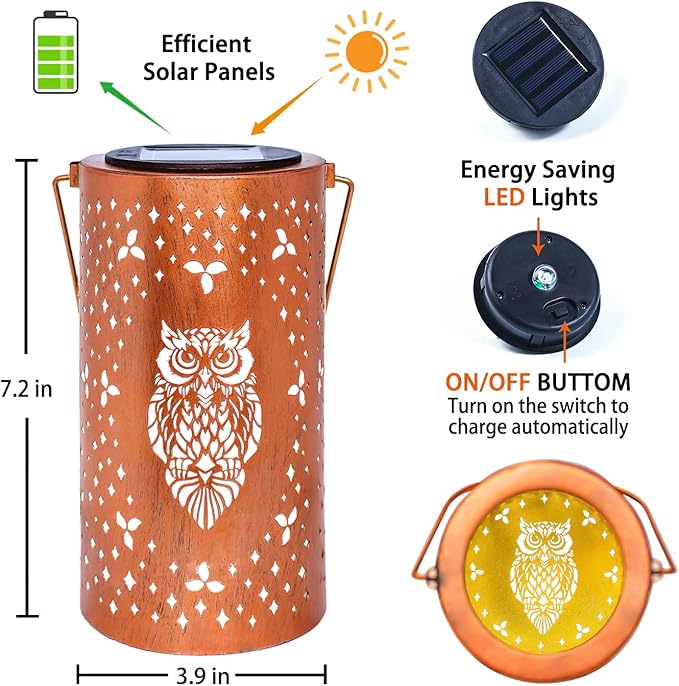 Owl Solar Lanterns Outdoor Waterproof Hanging Solar Lights Owl Gifts for Women Men Metal Decorative LED Owl Lanterns for Garden DecorYardPatioLawnTabletopPathwayLandscape