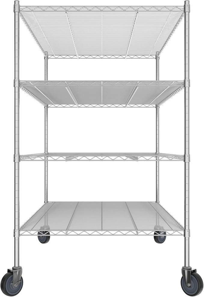 Commercial NSF Listed Chrome Mobile Wire Shelving Kit 36 x 60 x 60 with 4 Shelves Perfect for Warehouse Walk-in Refrigerator Freezer Grocery Store Restaurant Dishroom
