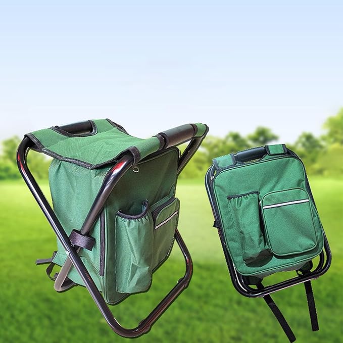 Camping Stool Mini Portable Folding Stool Folding Backpack Stool High Capacity Thickened Oxford Cloth Tool Bag Chair Cooler Bag for Outdoor Camping Fishing