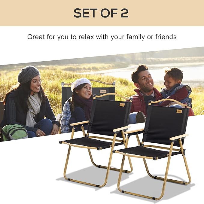 2 Pack Folding Camping Chair Lightweight Portable Beach Chairs Armchairs Perfect for Festivals Fishing Picnic and Hiking Black