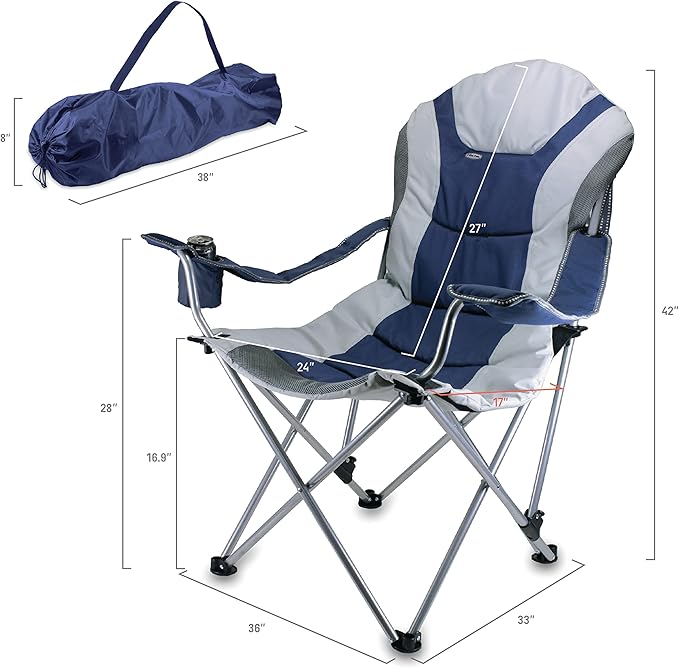 Picnic TIME NFL Unisex-Adult NFL Reclining Camp Chair Beach Chair for Adults Sports Chair with Carry Bag