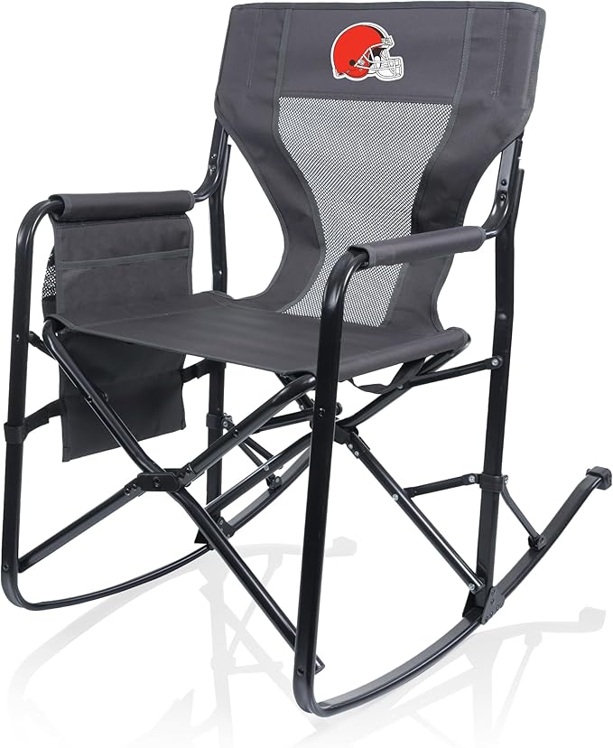 Picnic TIME NFL Cleveland Browns Woodland Rocking Camping Chair with Storage Caddy Camp Chair for Adults (Charcoal Gray)