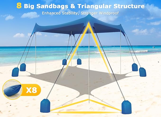Gorich Beach Tent Sun Shelter with 8 Sandbags UPF50+ Protection &amp Windproof Pop Up Beach Canopy Tent Sun Shade for Family Travel &amp Camping Easy Setup Canopy Umbrella