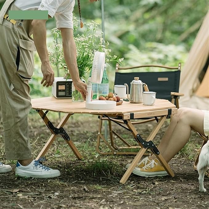 Picnic Tables Outdoor Solid Wood Octagonal Egg roll Table Camping Folding Table Portable Courtyard Barbecue self-Driving Picnic Table