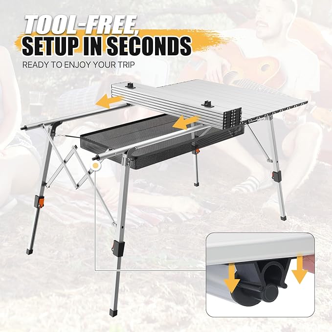 MADOG Folding Camping Table 47'' Portable Aluminum Roll Up Table with Carry Bag Camp Convenient for Picnics Camping Silver