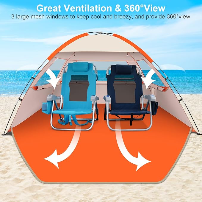 Gorich Beach Tent Sun Shelter for 3/4/6/8/10 Person with UPF 50＋ UV Protection Lightweight &amp Easy Setup Beach Shade Canopy Portable Beach Shade Tent Beach Cabana